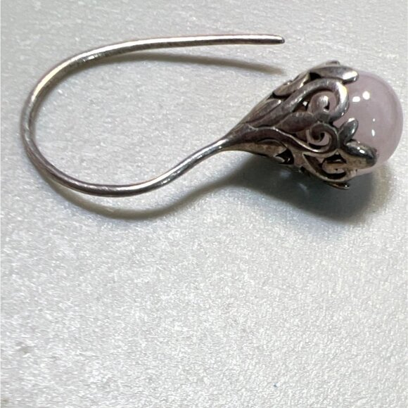 Vtg Sterling Silver Rose Quartz Drop Earrings 925 Filigree Teardrop Dangles Boho - Picture 4 of 11